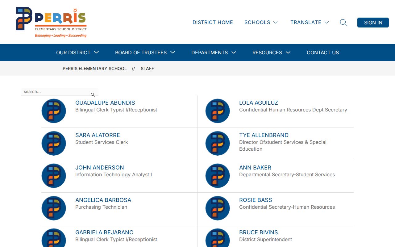 Perris people directories staff search for Perris Elementary School District