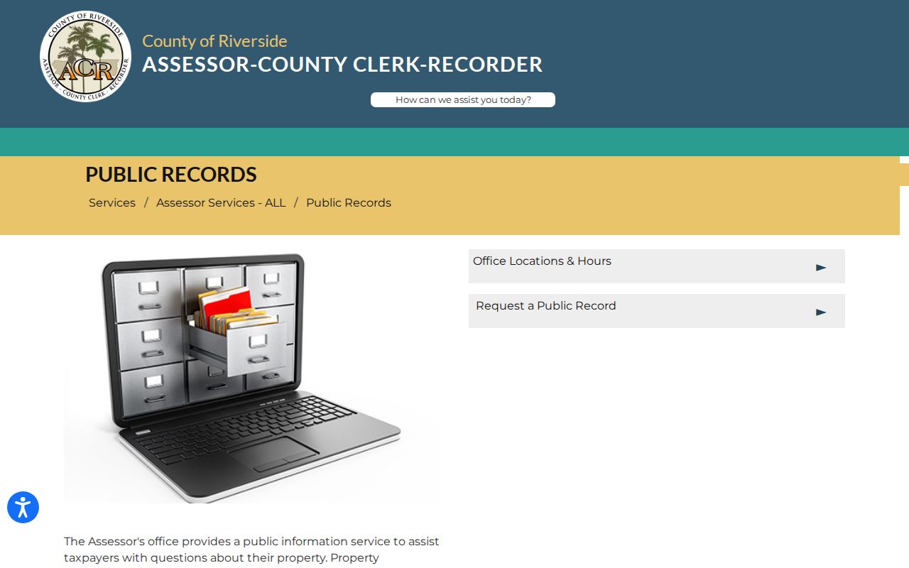 Perris public records access and CPRA options on the Riverside ACR page