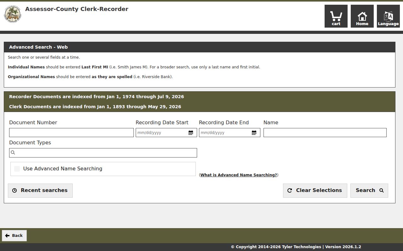 Perris public records advanced search in the Riverside recorder portal