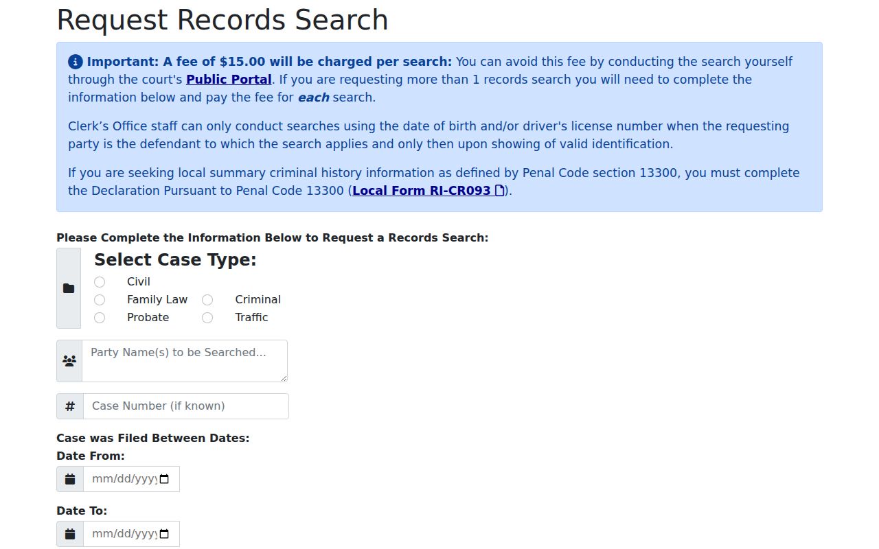 Perris public records request choices in Riverside Superior Court RRS